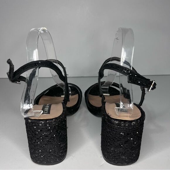 Zara Black Sparkle Block Heel Size 40 - Picture 5 of 8